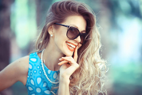 portrait temptation girl finger mouth lips / young adult sexy girl, concept female beauty, smilling - Foto, Imagem