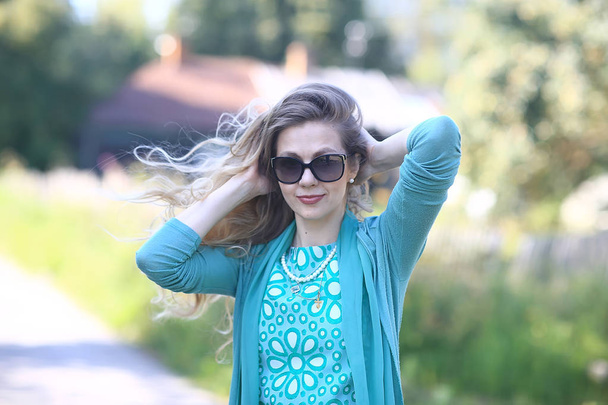 cheerful blonde in sunglasses / young beautiful girl, sunglasses, woman summer look - Photo, Image
