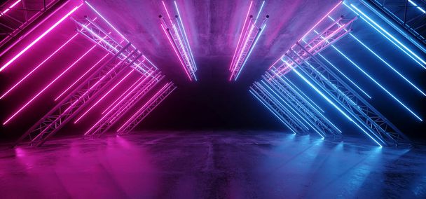 Neón Glowing Purple Blue Vibrant Sci Fi Futuristic Stage Podium  - Foto, Imagen