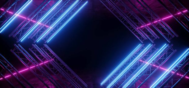 Neón Glowing Purple Blue Vibrant Sci Fi Futuristic Stage Podium  - Foto, imagen
