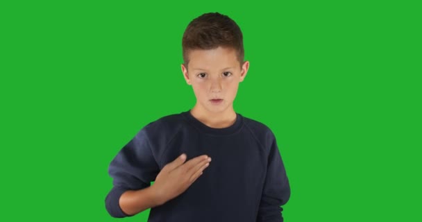 Neslyšící chlapec podepisuje Znám znakovou řeč, komunikaci pro sluchově postižené. Zelená obrazovka - Záběry, video