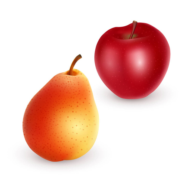 Спелые яблоко и груша на светлом фоне, реалистичный вектор
 - Вектор,изображение