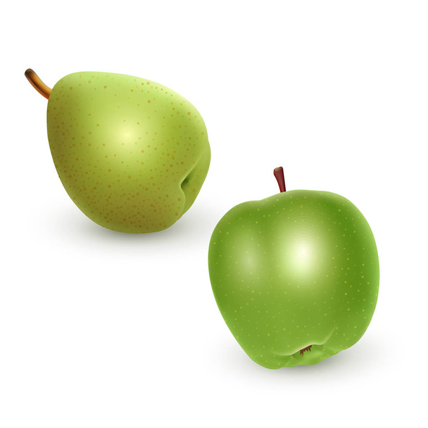 Sada zelených jablek a hrušní na pozadí, realistická vektorová ilustrace - Vektor, obrázek