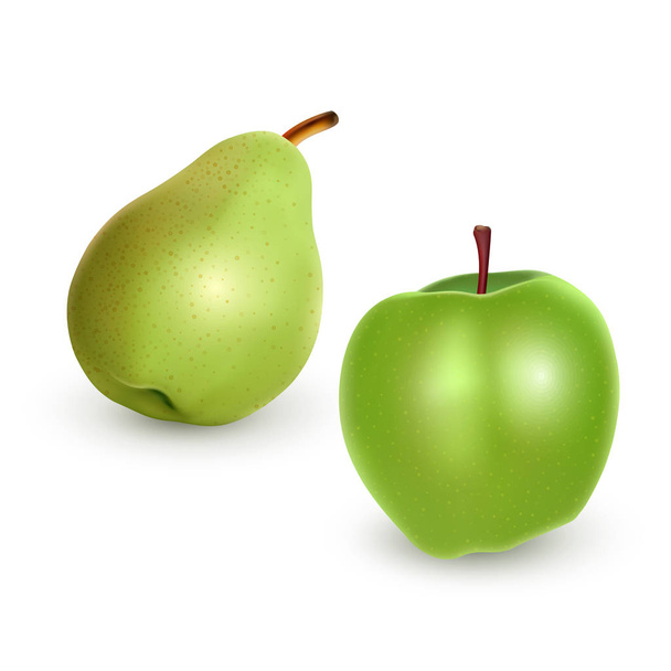 Ensemble de pommes et poires vertes sur fond clair, illustration vectorielle réaliste
 - Vecteur, image
