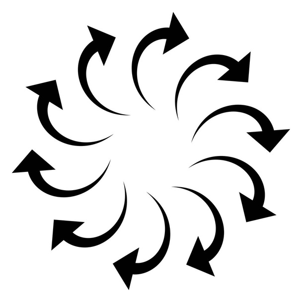 Hajlított kör alakú nyíl. Sugárirányú, koncentrikus mutató centrifugáláshoz, orbi - Vektor, kép