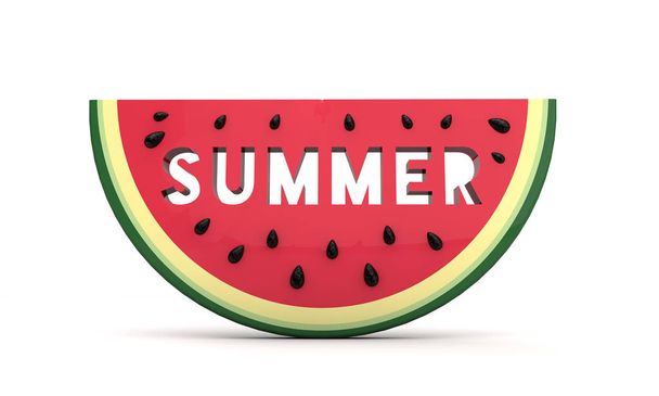 Watermelon slice with cutout summer message. 3D Rendering - Zdjęcie, obraz