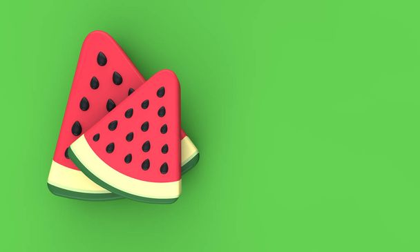 Watermelon slice on a green background. 3D Rendering - Fotoğraf, Görsel