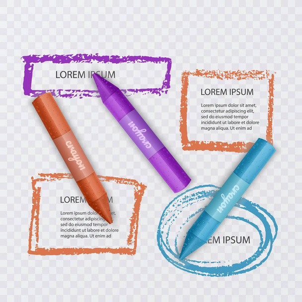 Εικονογράφηση με ρεαλιστικά μολύβια κεριού, με στοιχεία επισήμανσης και φυσαλίδες ομιλίας σε διαφανές φόντο. Διάνυσμα μετ ' EPS 10 - Διάνυσμα, εικόνα