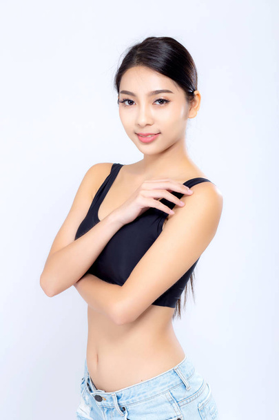 Portré fiatal ázsiai nő mosolygó szép test étrend Fit  - Fotó, kép