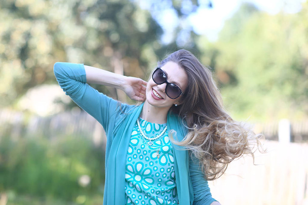 cheerful blonde in sunglasses / young beautiful girl, sunglasses, woman summer look - Фото, изображение