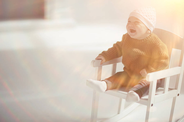 toddler child in a bright studio / little boy infant beautiful healthy child - Foto, Bild