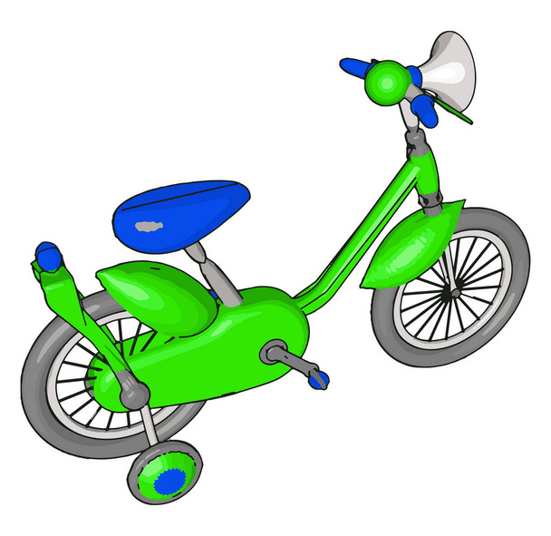 Зеленый маленький велосипед, иллюстрация, вектор на белом фоне
. - Вектор,изображение