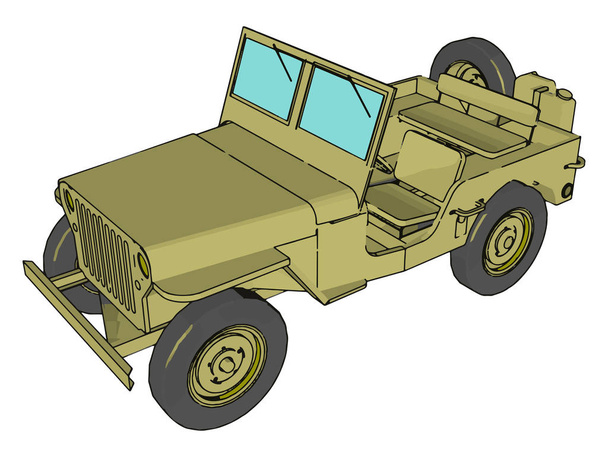 Green military jeep, illustration, vector on white background. - Vektör, Görsel