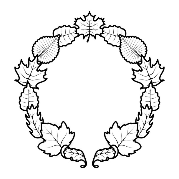 φθινόπωρο κυκλικό πλαίσιο με διακόσμηση φύλλων - Διάνυσμα, εικόνα