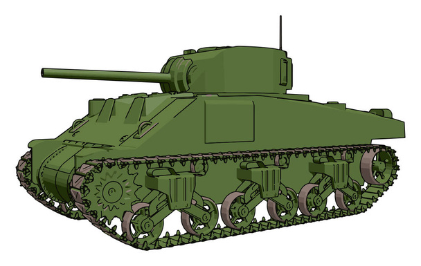 Groene militaire tank, illustratie, vector op witte achtergrond. - Vector, afbeelding