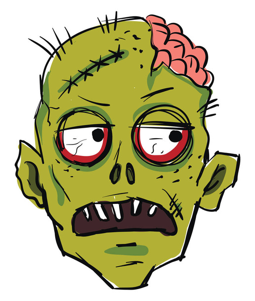 Nudná zombie tvář, ilustrace, vektor na bílém pozadí. - Vektor, obrázek