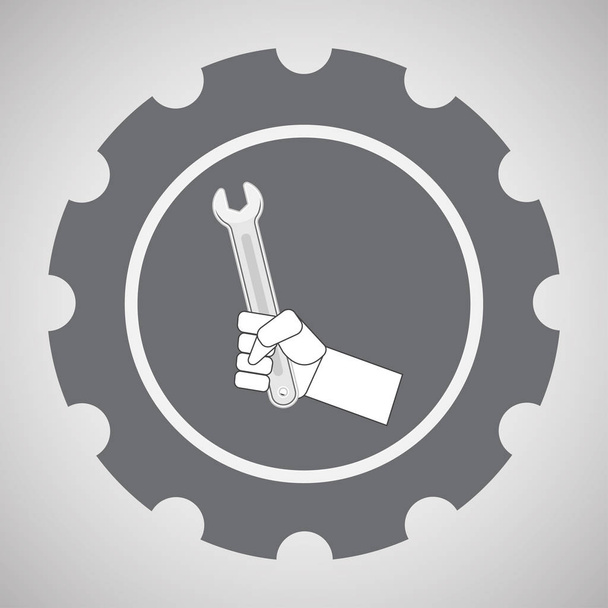 Fixing service logo of a wrench in hand and gear wheel - Vector, Image