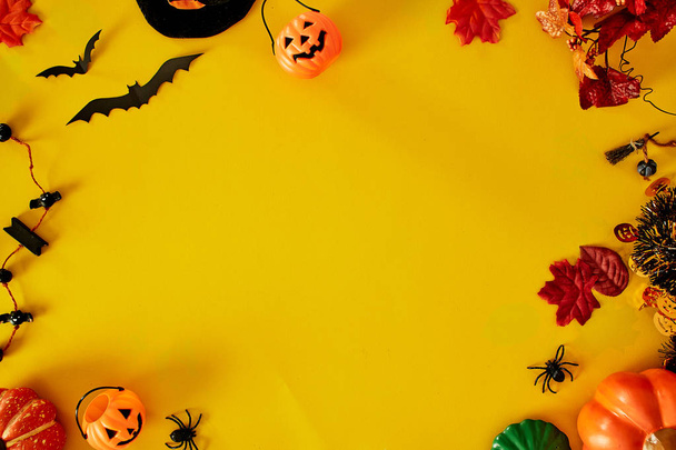 Collection of Halloween party objects forming a frame - Foto, Imagen