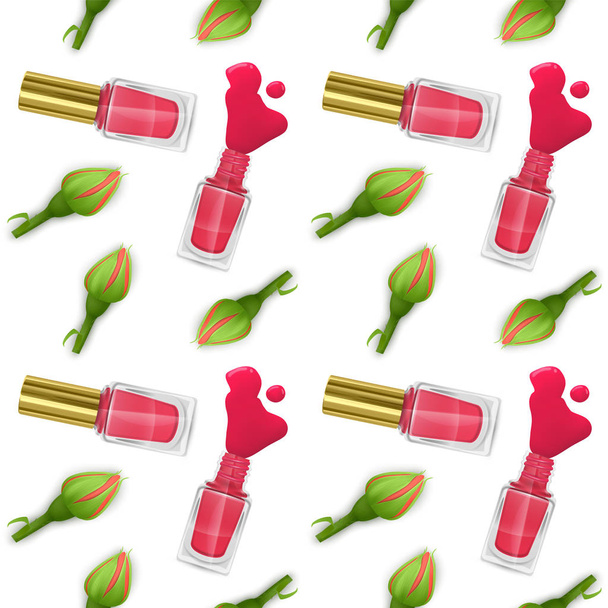 Saumaton kuvio punainen kynsilakka Puolan ja ruusuja. Voidaan käyttää taustakuvia, julisteita, käärepaperi. VektoriEps10
 - Vektori, kuva