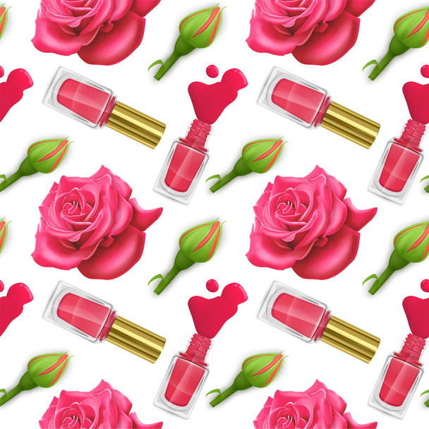 Seamless pattern with red nail Polish and roses. Can be used for wallpapers, posters, wrapping paper. Vector Eps10 - Vector, Image