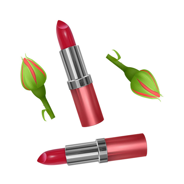 Lipstick for makeup your face on white background. Red lipstick, Makeup cosmetics. Realistic Vector illustration - Vector, Image
