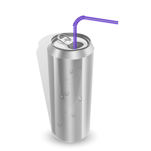 Aluminium kan geïsoleerd op witte achtergrond, 3D vector illustratie het beeld van de lege lay-out voor uw ontwerp, fles met water druppels. - Vector, afbeelding