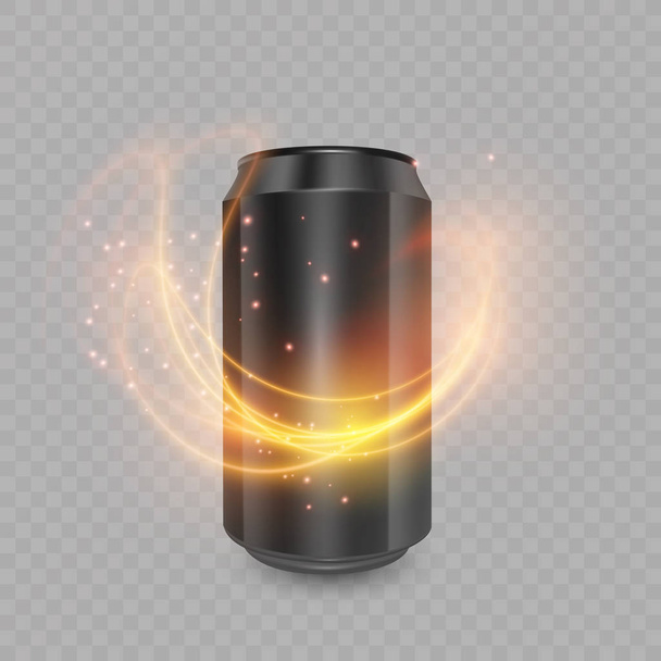 Vorlage für Energy-Drink-Verpackungsdesign, Aluminiumdose mit schwarzer Farbe, 3d, Vektor eps 10 Illustration - Vektor, Bild