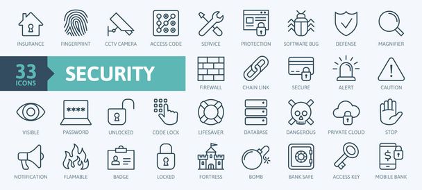 Security - outline web icon set, vector, thin line icons collection - Vector, Image