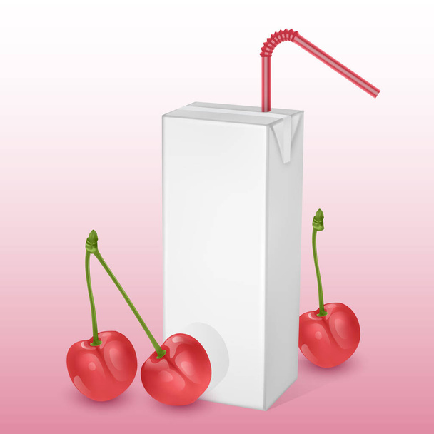 Пакеты молока или сока, изолированные на светлом фоне. упаковки с вишневым соком, макет белого пакета, векторная иллюстрация реалистичного шаблона
 - Вектор,изображение