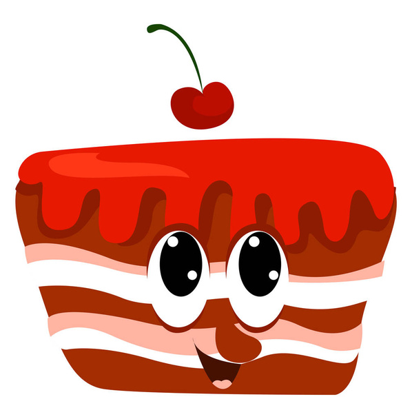 Cherry cake, illustration, vector on white background. - Vector, Image