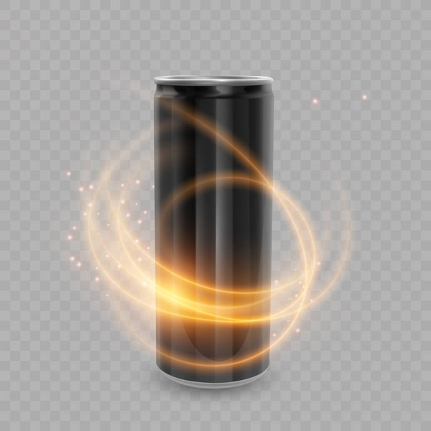 Πρότυπο για το σχεδιασμό πακέτο ενέργειας ποτό, αλουμίνιο μπορεί μαύρο χρώμα, 3D, διάνυσμα EPS 10 απεικόνιση - Διάνυσμα, εικόνα