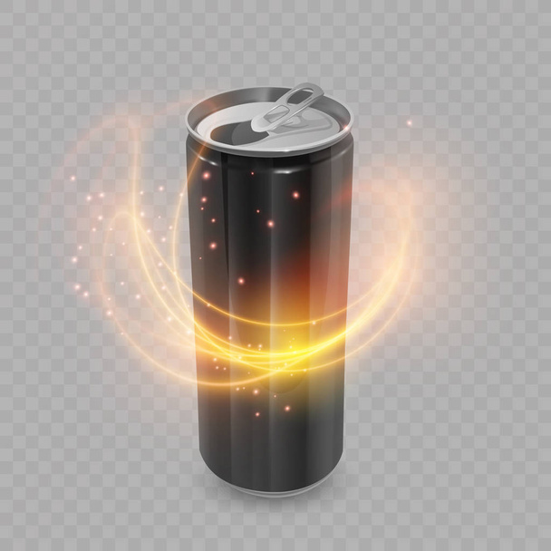 Vorlage für Energy-Drink-Verpackungsdesign, Aluminiumdose mit schwarzer Farbe, 3d, Vektor eps 10 Illustration - Vektor, Bild