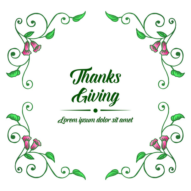 Lettering of thanksgiving, with wallpaper green leafy flower frame. Vector - Vektör, Görsel