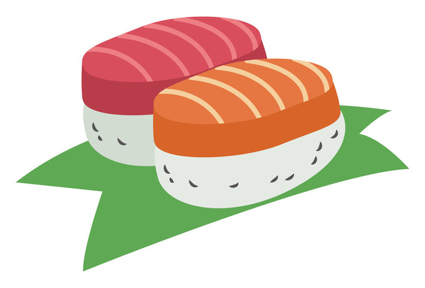 Paar sushi, illustratie, vector op witte achtergrond. - Vector, afbeelding