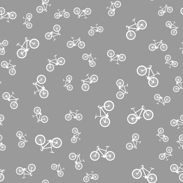seamless pattern of different sized bicycles on grey background. colorful vector illustration  - Вектор,изображение
