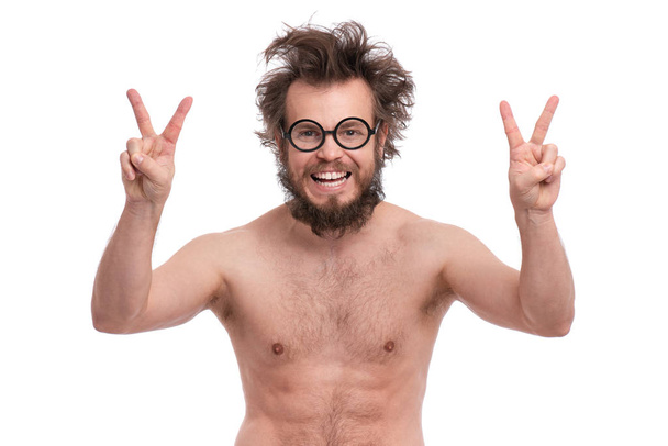 Crazy barbu homme émotions et signes - Photo, image