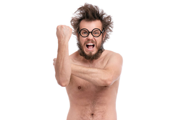 Сумасшедший бородатый человек эмоции и знаки - Фото, изображение