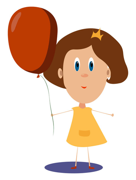 Girl with red balloon, illustration, vector on white background. - Wektor, obraz