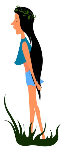 Girl with long hair, illustration, vector on white background. - Vetor, Imagem
