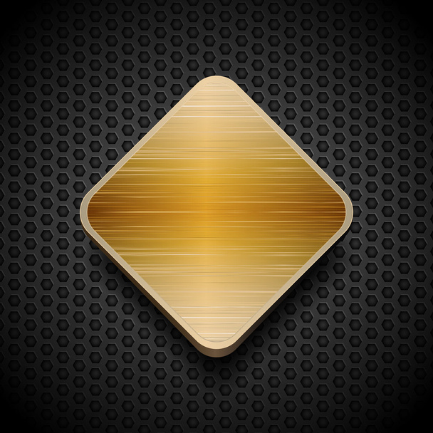 gold brushed panel on black mesh background - Vector, Image