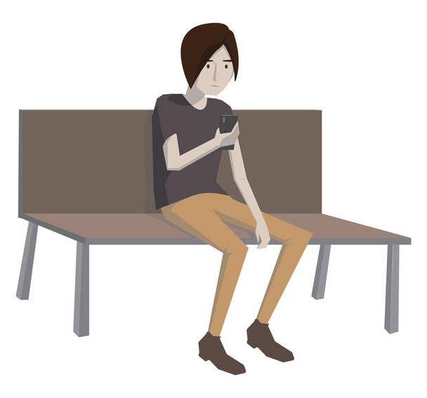Sitting on bench, illustration, vector on white background. - Vector, imagen
