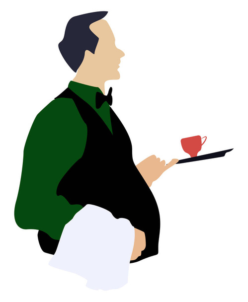 Waiter, illustration, vector on white background. - Vector, Image