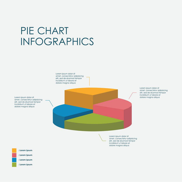 3D cirkelgrafiek, 3D Pie Chart, infographics elementen vector plat ontwerp, Full Color, sjabloon - Vector, afbeelding