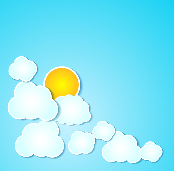 Paper clouds with sun illustrated background on blue. - Vettoriali, immagini