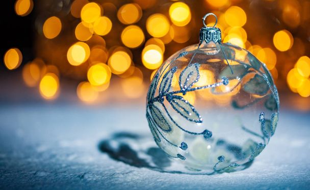 christmas decoration is snow  festive lights and copy space - Foto, Imagem