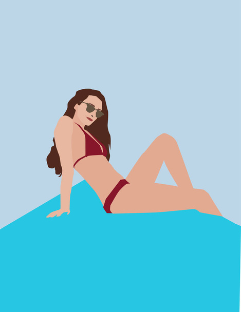 Girl in swimming suit, illustration, vector on white background. - Vector, afbeelding