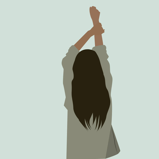 Girl with raised hand, illustration, vector on white background. - Vector, afbeelding