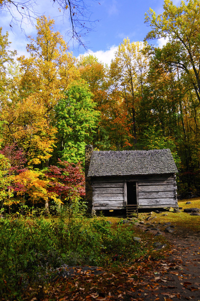 Log Cabin in the Fall - Photo, Image
