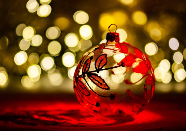karácsonyi dekoráció hó ünnepi fények és másolási tér - Fotó, kép