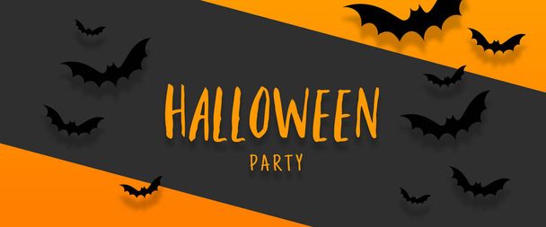 Halloween holiday background with bats flying over orange background. Halloween concept. Flat lay - Photo, Image